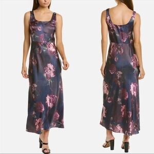 EUC Vince Floral Night Garden Satin Slip Maxi Dress Square Neckline
